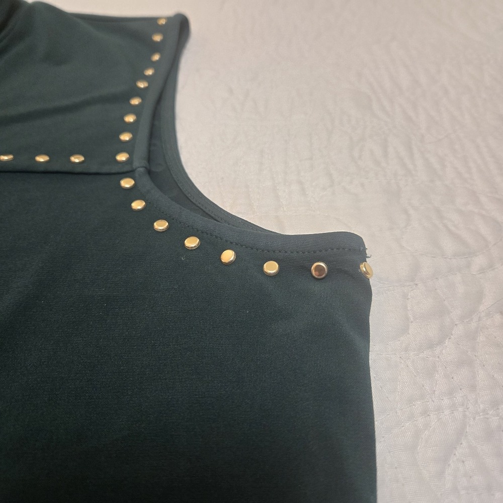 Calvin Klein Womens XL Mock Neck Sleeveless Top Tank Studded Jewel Hunter Green - Picture 6 of 13